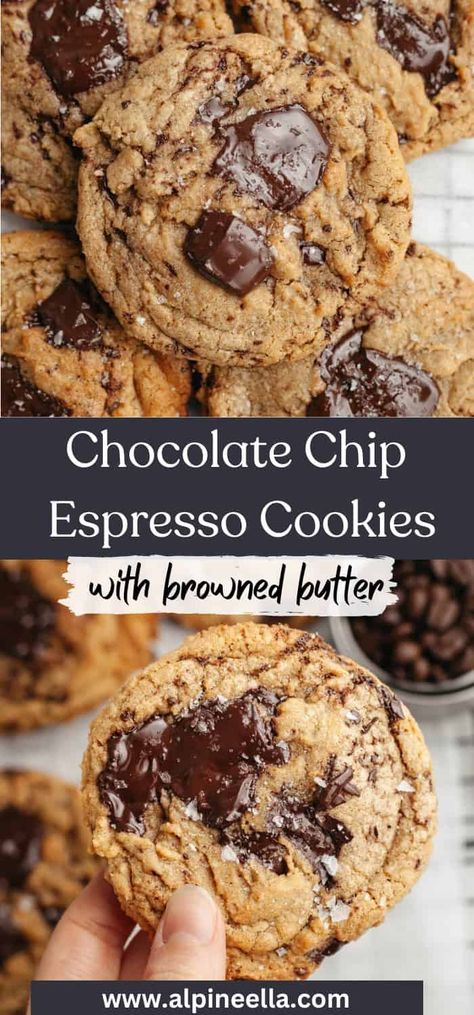 Brown Butter Dark Chocolate Chip Espresso Cookies Brown Butter Espresso Chocolate Chip Cookies, Brown Butter Espresso Cookies, Espresso Cookies, Oat Cookie Recipe, Instant Espresso, Dark Chocolate Chip Cookies, Fall Cookie Recipes, Dark Chocolate Recipes, Brown Butter Chocolate Chip