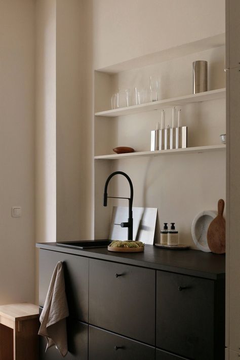 [ DIY ] My Black IKEA Kitchen Makeover. Total cost of the makeover: 200 euro. Black Japandi Kitchen, Black Shelves Kitchen, Ikea Black Kitchen, Ikea Kungsbacka Kitchen, Black Ikea Kitchen, Ikea Kungsbacka, 2025 Kitchen, Minimalist Kitchens, Ikea Metod Kitchen