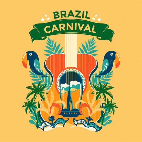 Brazil Illustration Art, Brazil Carnival Aesthetic, Brazil Illustration, Carnival Illustration, Brazil Design, Carnival Brazil, Brazil Art, Brazil Carnival, Tropical Illustration