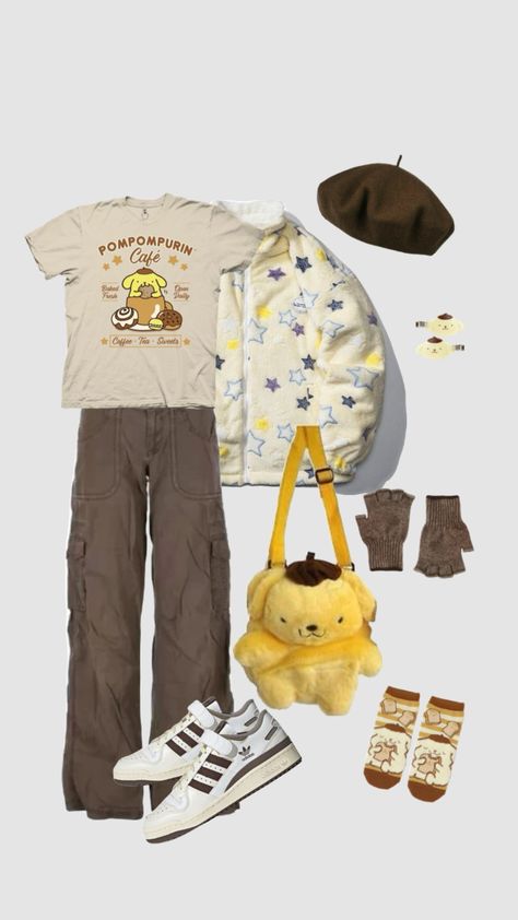 #miprimershuffle #myfirstshuffle #pompompurin #outfit #pinterest #sanrio Pompompurin Outfit, Sanrio Outfits, Silly Clothes, Kitty Clothes, Hello Kitty Clothes, Funky Outfits, Cool Fits, Swaggy Outfits, Really Cute Outfits