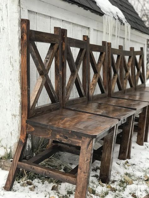 How To Build A Farmhouse Table, Kitchen Chairs Diy, Dining Chairs Farmhouse, Dining Room Chairs Diy, Build A Farmhouse, Farmhouse Accent Chair, Farmhouse Chair, Dining Chairs Diy, Rustic Farmhouse Dining Table