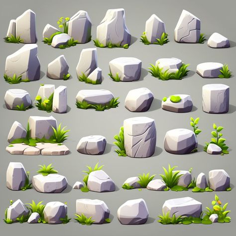 Playground Isometric Game Environment, How To Draw Stone, 2d Game Assets, Rocks Digital Art, Low Poly Landscape, Low Poly Forest, Stone Illustration, Stone Drawing, Side Scroller