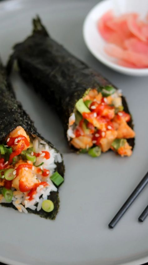 Easy Spicy Shrimp Hand Rolls - CookWithCi Shrimp Sushi Rolls, Shrimp Sushi, Shrimp Seasoning, Spicy Mayo, How To Make Sushi, Avocado Slices, Spicy Shrimp, Asian Inspired Recipes, Low Sodium Soy Sauce