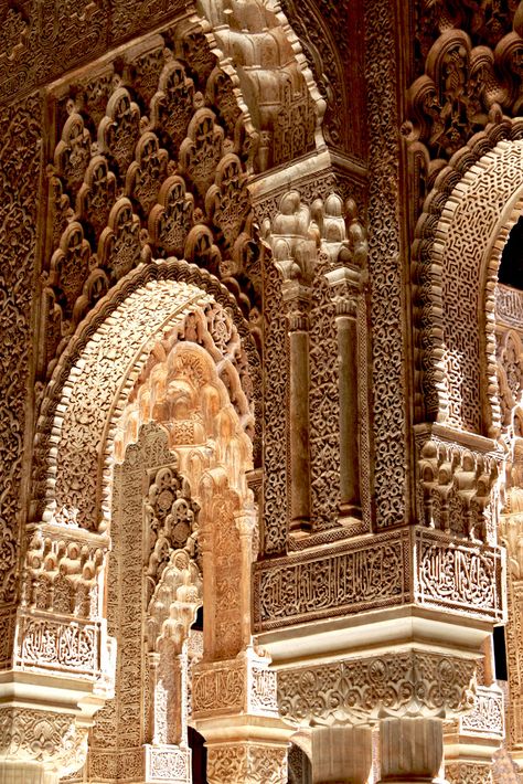 Stucco at the Alhambra Palace, Granada, Spain Architecture Antique, Alhambra Palace, Alhambra Granada, Granada Spain, Ancient Architecture, Spain And Portugal, Islamic Architecture, Andalusia, Beautiful Architecture