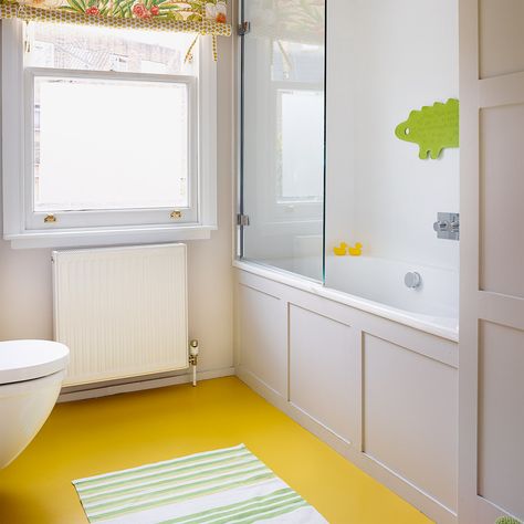 Yellow flooring ideas – Flooring ... Bathroom Lino, Bathroom Wainscoting Ideas, Bathroom Flooring Ideas, Marmoleum Floors, Bathroom Wainscoting, Yellow Floor, Vinyl Flooring Bathroom, Victorian Terraced House, Bathroom Vinyl