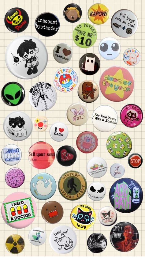 Pin Button Design, Homemade Stickers, Pin Template, Black And White Stickers, Diy Pins, Handmade Pins, Bullet Journal Stickers, Cool Pins, Button Art