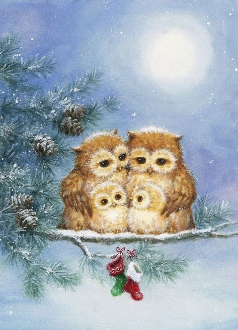 Hazel Lincoln, Vintage Christmas Images, Christmas Owls, Christmas Bird, Christmas Scenes, Dessin Adorable, Noel Christmas, Art Licensing, Vintage Christmas Cards