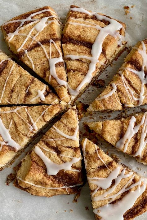 Giant Cinnamon Roll Scone Recipe - NYT Cooking Cinnamon Role, Scone Dough, Chocolate Dump, Basic Scones, Butter Brownies, Breakfast And Brunch, Cinnamon Butter, Sugar Icing, Popular Desserts