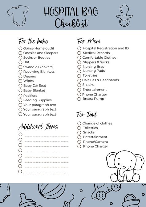 Preparing for the arrival of your precious newborn? Make sure you're ready for the big day with our comprehensive newborn hospital bag checklist. Our checklist covers everything you need to pack for both you and your baby, ensuring a smooth and stress-free hospital stay. From essential baby items like onesies, diapers, and blankets to mom's must-haves like comfortable clothing and toiletries, we've got you covered. Baby Toiletries List, Newborn Hospital Bag, Toiletries List, Essential Baby Items, Hospital Checklist, Baby Toiletries, Bag Checklist, Hospital Bag Checklist, Hospital Stay