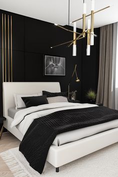 Bedroom Black And White Decor, Bedroom Decor Black And Gold, Black White Gold Room Bedrooms, Black White Gold Bedroom Ideas, Black White And Gold Bedroom Ideas, White Gold Bedroom Ideas, Black White And Beige Bedroom, Black White Gold Room, Black Accent Wall Bedroom Ideas