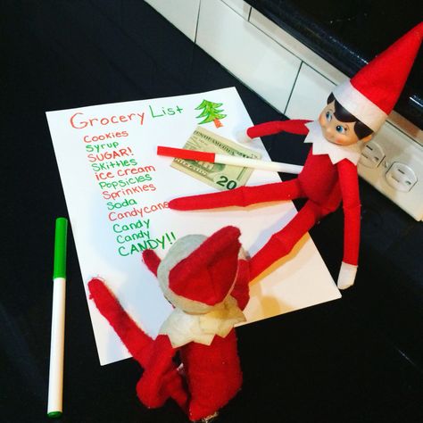 Elf Grocery List, Fridge Grocery List, Grocery Cart, Elf Antics, Grocery List, Grocery Lists, On The Shelf, The Elf, Popsicles