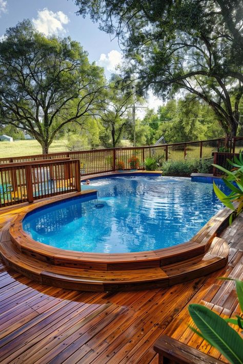 Budget-Friendly Above Ground Pool Deck Ideas Gated Pool Ideas, Above Ground Pool Cost, Above Ground Pools With Decks, Patio Paver Ideas, Cheap Patio Pavers, Outdoor Flooring Options, Awesome Pools, Above Ground Pool Deck Ideas, Decks Around Pools