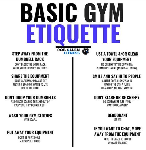 Gym Ettiquite Rules, Gym Terminology, Gym 101, Gym Knowledge, Dinning Etiquette, Fitness Knowledge, Gym Rules, Gym Etiquette, Gym Designs