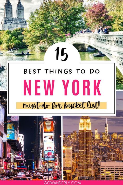 Compilation of 15 must-do activities and attractions for travelers visiting New York City. Nyc On A Budget, New York Activities, New York Bucket List, Nyc Vacation, Nyc Itinerary, New York Attractions, New York City Vacation, Staten Island Ferry, Summer Vacation Spots