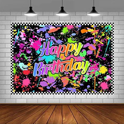 Glow In The Dark Birthday, Dark Birthday, Neon Party Supplies, Happy Birthday Black, Paint Themes, Party Fotos, Birthday Party Photography, Party Photo Backdrop, Neon Birthday