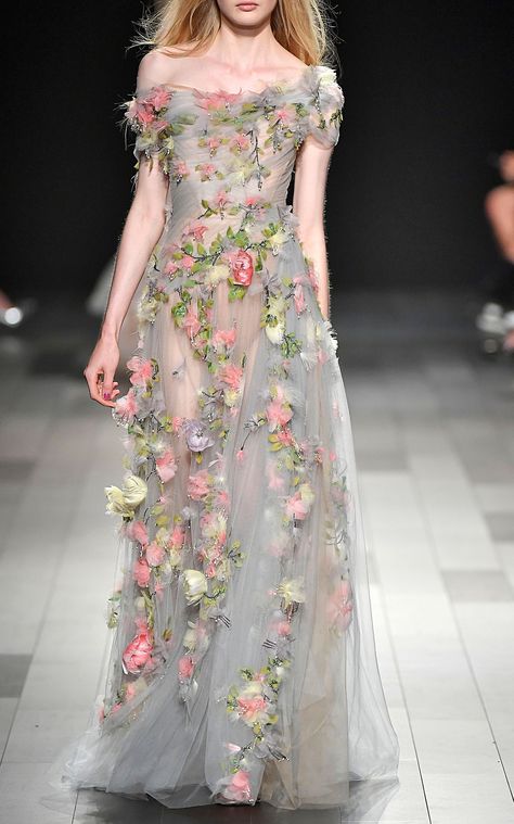 Embroidered Tulle Gown by MARCHESA for Preorder on Moda Operandi Embroidered Tulle, Tulle Gown, Marchesa, Embroidered Dress, A Dress, Moda Operandi, Floral Dress, Flowers, Floral