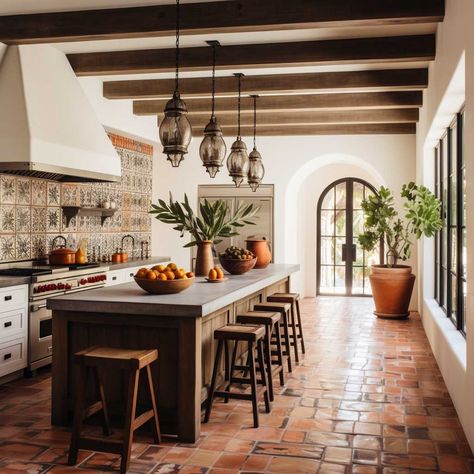 3+ Modern Mediterranean Kitchen Design Ideas That Will Wow Your Guests • 333+ Images • [ArtFacade] Modern Mediterranean Kitchen Design, Modern Mediterranean Kitchen, Mediterranean Kitchen Design, Spanish Style Kitchen, Spanish Kitchen, Mediterranean Interior Design, Spanish Home Decor, Hacienda Style Homes, Exterior Drawing