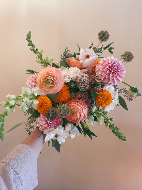 Dahlia Ranunculus Bouquet, Dahlia Rose Bouquet, Marigold Bridal Bouquet, Ranaculas Wedding Bouquet, Late Summer Bridal Bouquet, Marigold Bouquet Wedding, Marigold Wedding Bouquet, Late Summer Wedding Flowers, Ranunculus Bouquet Wedding