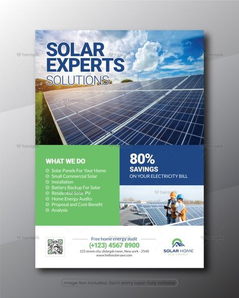 Solar Expert Flyer template by didargds - Heropik | Marketing Materials For Small Businesses Solar Energy Flyer Design, Solar Brochure Design, Solar Banner Design, Solar Flyer Design, Company Brochure Design, Energy Audit, Solar Companies, Company Brochure, Flyer Layout