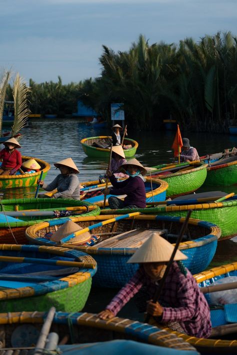 Want to ride in the famous coconut basket boats of Hoi An, Vietnam? Here's EVERYTHING you need to know about this popular thing to do in Bay Mau Coconut Forest near Hoi An Ancient Town. Is the basket boat tour in Bay Mau Coconut Forest near Hoi An worth it?? Here's a closer look into the Hoi An basket boat ride—cost, what to expect, and more. Hoi An Night Market, Pbr Boat Vietnam, Long Tail Boat Thailand, Vietnamese Boat People, Halong Bay Vietnam Photography, Hoi An Vietnam, Forest Grove, Boat Party, Boat Ride