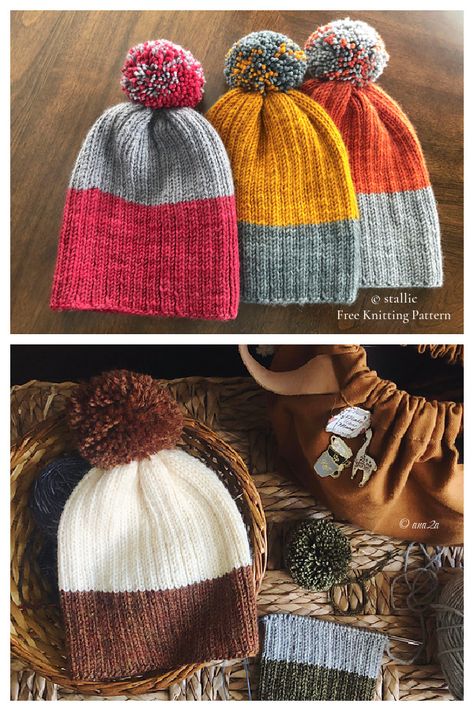 Color Block Beanie, Mens Knit Beanie, Knit Beanies, Hat Patterns Free, Chunky Knit Hat, Knit Projects, Pattern Knitting, Hat Knitting, Crochet Inspo