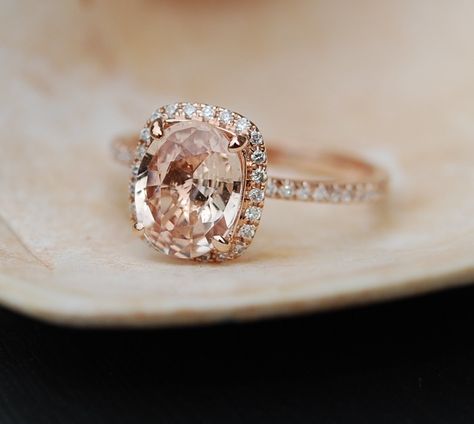 Sapphire Ring Rose Gold, Peach Champagne Sapphire, Champagne Sapphire, Peach Sapphire Rings, Cheap Engagement Rings, Ring Rosegold, Peach Sapphire, Rose Gold Diamond Ring, Unique Diamond Rings