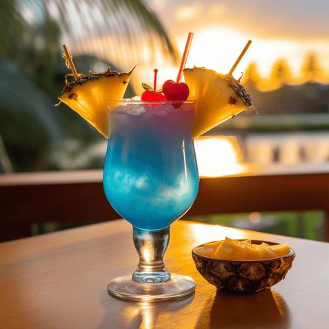 The Blue Hawaiian cocktail has a sweet, fruity, and tropical taste with a hint of citrus. The combination of pineapple, coconut, and blue curaçao creates a refreshing and exotic flavor profile. Blue Hawaiian Drink, Drinks Wallpaper, Blue Hawaiian Cocktail, Blue Hawaii Cocktail, Hawaiian Drinks, Hawaiian Cocktails, Strong Cocktails, Beach Cocktails, Cocktail Photography