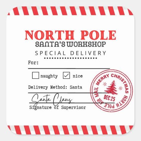 North Pole Santa's Workshop Shipping Label St North Pole Stickers, Christmas Shipping Label, North Pole Santa's Workshop, Santa Label, Christmas Stickers Printable, Christmas Gift Tags Free, Christmas Advent Calendar Diy, North Pole Express, Santa's Nice List