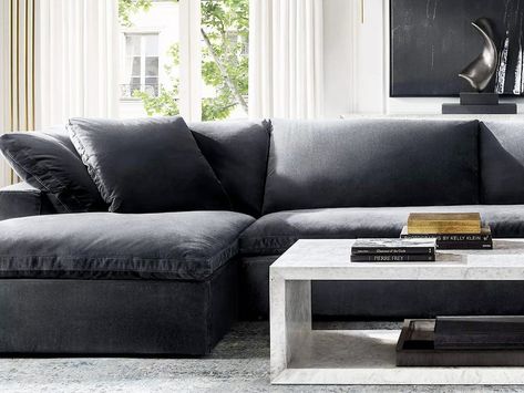 The 8 Best Inexpensive Cloud Couch Dupes of 2024 Cloud Sofa Styling, Charcoal Cloud Couch, Black Modular Sofa, Black Cloud Sofa, Dark Grey Cloud Couch, Black Cloud Couch Living Room, Grey Cloud Couch Living Room, Gray Cloud Couch, Grey Couch Styling Color Schemes