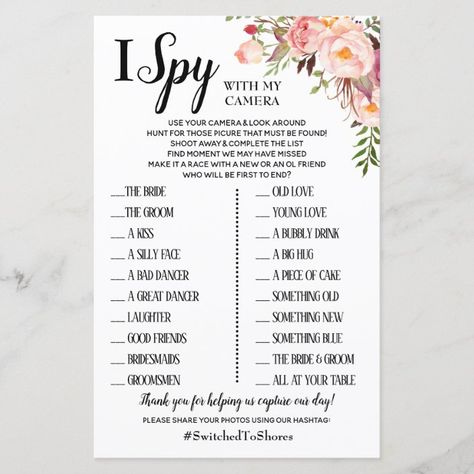 I Spy Wedding Game, Spy Wedding, Wedding Reception Activities, Reception Games, Reception Activities, Wedding Reception Games, Wedding Game, Couple Wedding Shower, Wedding Shower Games