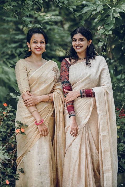 Saree Outfit Ideas, Kerala Traditional Saree, Onam Outfits Ideas, Kerala Dress, Onam Dress, Saree Outfit, Kerala Saree Blouse, White Sari, Onam Outfits