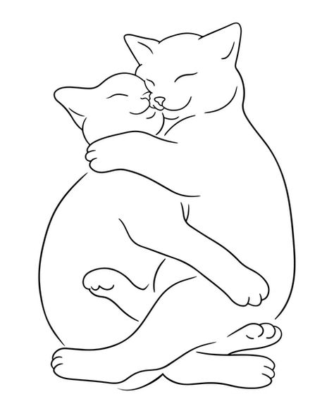 2 Cats Line Art, Two Cats Line Art, Cat And Man Drawing, Fun Cat Tattoo, Cute Cat Couple Drawing, Three Cats Tattoo, Cat Line Tattoo, Cat Tattoo Outline, Cats To Draw