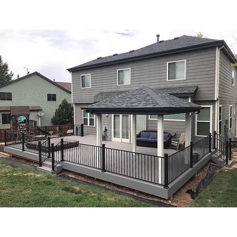 Custom Deck Builders Parker CO | Composite Decking Installers | Denver Area Deck Company Hot Tub Built Into Deck Ideas, Decorative Concrete Patio, Big Deck, Gazebo On Deck, Deck Layout, Hot Tub Deck, Concrete Patio Designs, Trex Deck, Deck Builders