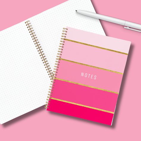 Writing Pad, School Stationery, Stationery Notebook, Personalized Stationery, Spiral Notebook, Stripes Design, Online Design, Color Patterns, Pink And Gold