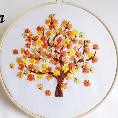 Autumn Tree Embroidery Autumn Tree Embroidery, 4 Seasons Embroidery, Fall Tree Embroidery, Autumn Hand Embroidery, Autumn Embroidery Designs, Autumn Embroidery Patterns, Daisy Stitch Embroidery, Fall Leaves Embroidery, Tree With Falling Leaves