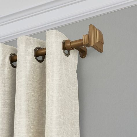 Alcott Hill Brenton Stacked Square Curtain Hardware Set & Reviews | Wayfair Antique Brass Curtain Rod, Curtain Rods For Large Windows, Bedroom Curtain Rods, Gold Curtain Rod, Gold Curtain Rods, Finials For Curtain Rods, Curtains And Draperies, Tab Curtains, Curtain Rod Brackets