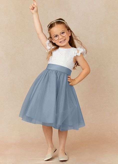 Sage Flower Girl Dress, Blue Flower Girl, Flower Girl Dresses Blue, Girls Attire, Girls Blue Dress, White Flower Girl Dresses, Dress Dusty, Lace Flower, Big Bow