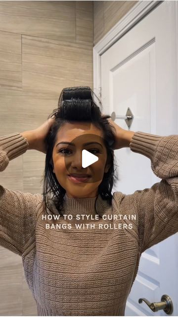 Curling Bangs With Rollers, How To Roll Bangs With Rollers, How To Curl Bangs With Rollers, Styling Curtain Bangs With Rollers, How To Style Curtain Bangs With Rollers, Style Curtain Bangs Tutorial, Rollers For Bangs, How To Style Curtain Bangs Tutorial, Blow Dry Curtain Bangs