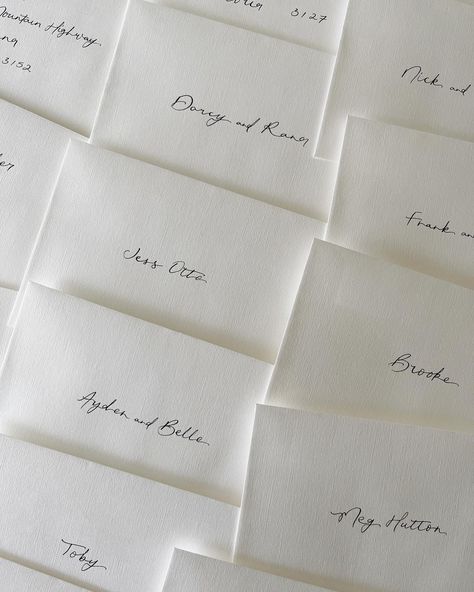 Envelopes will always be my favourite 🖋️ Black envelope addressing on these gorg textured white “Blanc” envelopes Price Guide Name only - $1.50 per envelope Full Address - $3.50 per envelope #envelopeaddressing #sumiink #calligraphy #nib #white #envelope #weddingstationery #weddinginvitations #invitation #stationery #calligrapher #inkandrosescalligraphy Addressing Wedding Invites, Addressing Wedding Envelopes, Wedding Invitations Black And White, Wedding Invitations Black, Handwriting Cursive, Black And White Calligraphy, Calligraphy Envelope Addressing, Envelope Addressing, Handwritten Calligraphy