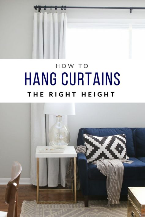 Hanging curtains at the right height. It's easy to hang them too low, so follow our tips to hang curtains the right way! Ideas Armario, How To Hang Curtains, Summer Graphics, Black Curtain Rods, Hanging Curtain Rods, Hang Curtains, Beauty Bath, Diy Playbook, Sewing Room Decor