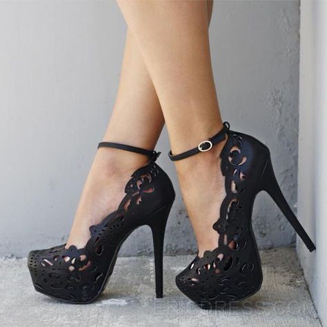 Delicate Hollow-outs Ankle Strap Stiletto Sandals Stiletto Sandals Black Wedding Heels, Platform Wedding Heels, Womens Heels Stilettos, High Heels For Prom, Pumps Heels Stilettos, Platform Stilettos, Occasion Shoes, Ankle Strap Pumps, Strap Pumps