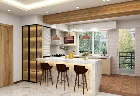 Facebook Glass Crockery Unit, Glass Crockery, Open Kitchen Design, Breakfast Counter, Kitchen Wardrobe Design, Crockery Design, Crockery Unit, Kitchen Wardrobe, Kitchen Design Open