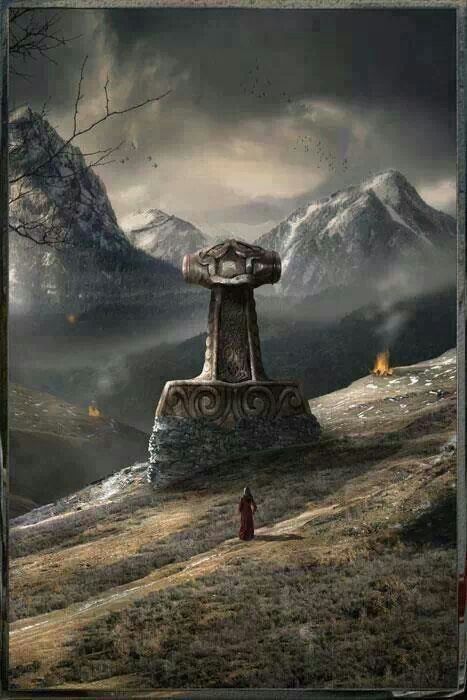 Thor's hammer, Mjølnir. From the post on Modi: he is fated to "drag Thor's… Nordic Folklore, Arte Viking, Art Viking, Viking Quotes, Viking Warriors, Symbole Viking, Norse Myth, Viking Life, Norse Symbols