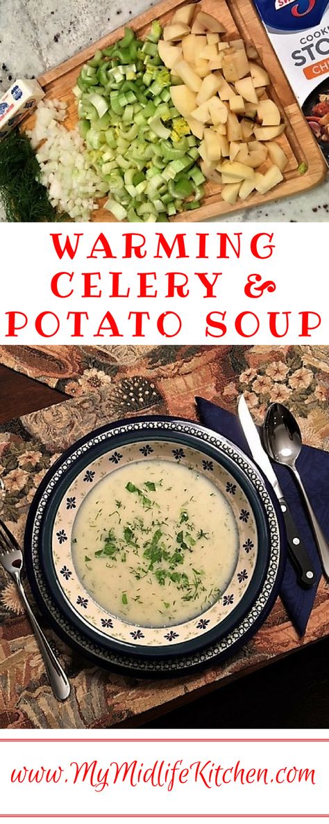 celery-potato-soup Soup Chicken Broth, Celery Recipes, Soup Chicken, Soup Easy, Creamed Potatoes, Celery Soup, Hash Browns, Cooked Vegetables, Potato Soup