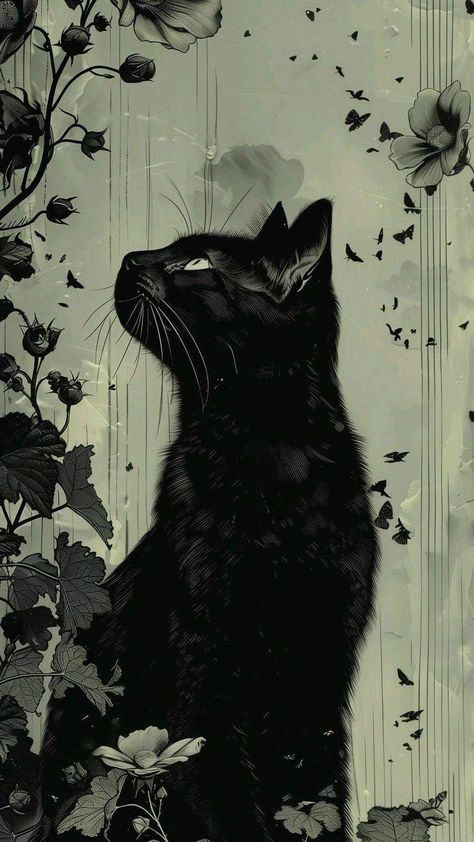 Black Cat Background Wallpapers, Black Cat Wallpaper Dark, Dark Cat Wallpaper, Black Cat Wallpaper Aesthetic, Black Cat Aesthetic Dark, Cat Phone Wallpaper, Black Cat Aesthetic, Cat Dark, Animal Illustration Art