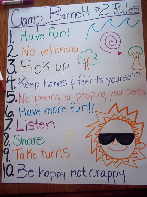 Camp Barnett #2 Rules Camp Counselor Cabin Rules, Cabin Rules, Calendar Decal, Summer Camp Counselor, Camping Rules, Rules For Kids, Summer Fun For Kids, Church Camp, Camp Counselor