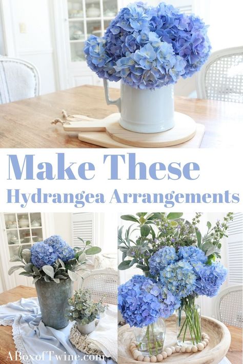 Hydrangea Arrangements Farmhouse, Faux Hydrangeas In Vase, Diy Hydrangea Arrangements, Simple Hydrangea Arrangements, Hydrengas Centerpieces, Vase Of Hydrangeas, Wedding Flowers Summer Centerpieces, Artificial Hydrangea Arrangements, Silk Hydrangea Arrangements