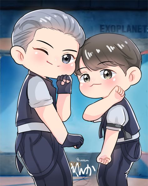 Fan Art Exo, Exo Baekyeol, Exo Background Wallpapers, Baekhyun Fanart, Exo Cartoon, Chanbaek Fanart, Exo Chibi Fanart, Exo Anime, Exo Chibi