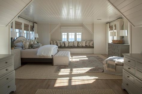 Attic Bedroom Designs, Attic Bedrooms, Attic Remodel, Coastal Bedrooms, Wooden Floors, Attic Bedroom, Attic Rooms, Bedroom Loft, Master Bedrooms Decor