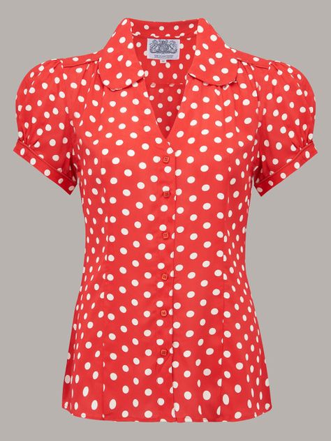 Collectif Clothing, 1950s Blouse, Vintage Style Blouses, Tea Dresses, Lindy Bop, Gorgeous Blouses, High Waisted Pencil Skirt, Work Place, Polka Dot Shirt